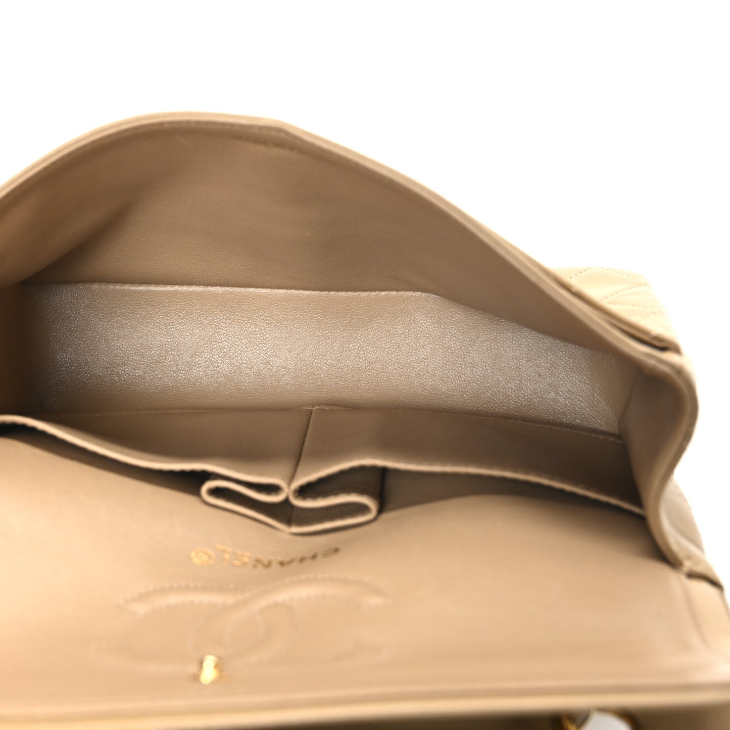 Lambskin Quilted Small Double Flap Beige
