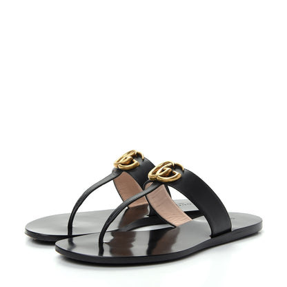 Gucci Calfskin GG Marmont Thong Sandals 36.5 Black 3 of 10