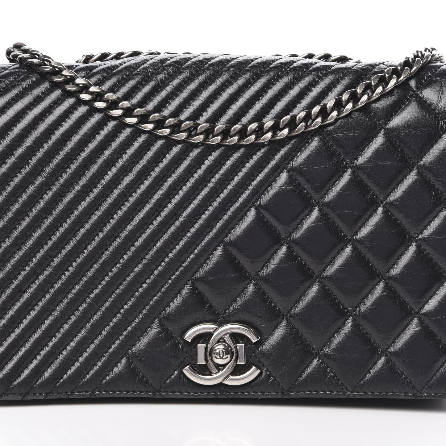 Glazed Calfskin Quilted Medium Coco Boy Flap Black