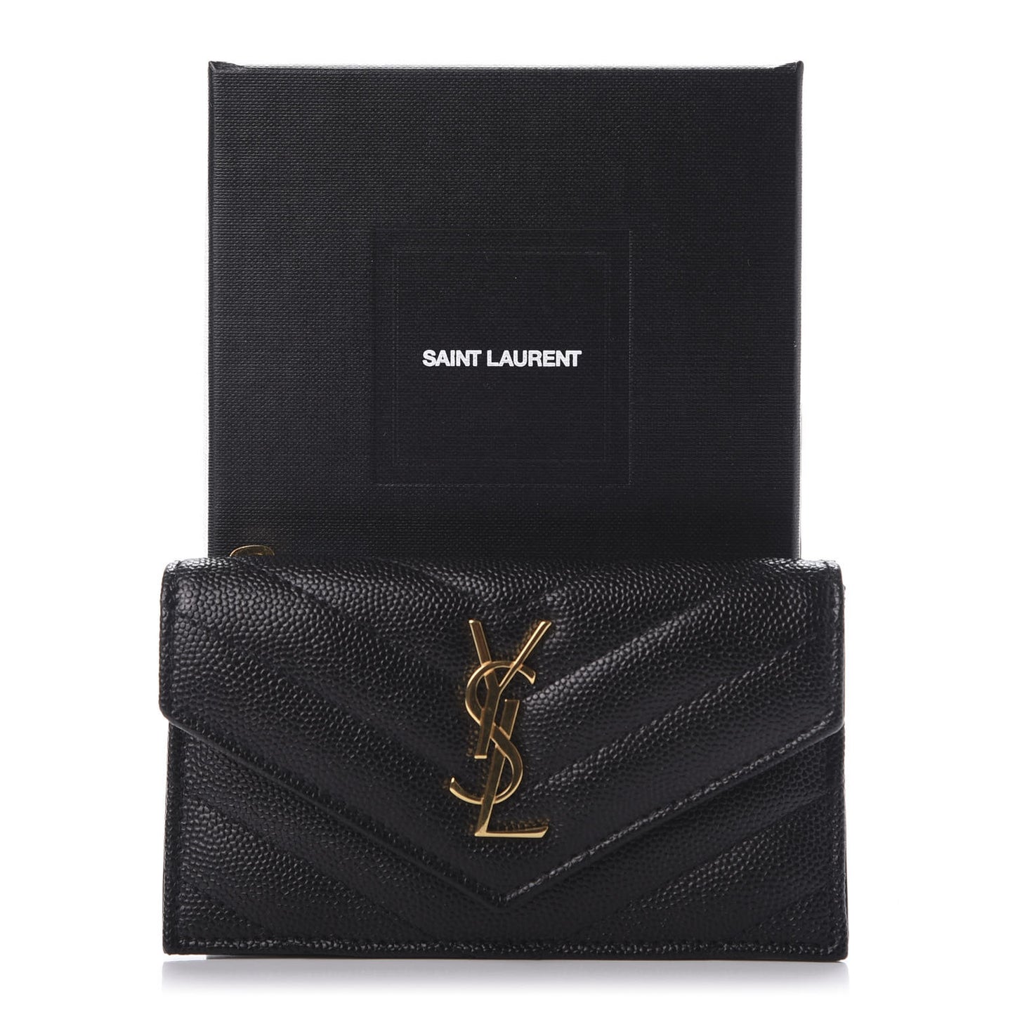 Grain De Poudre Matelasse Chevron Monogram Compact Wallet Black