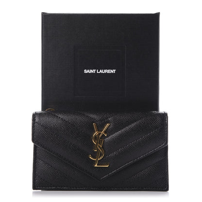 Saint Laurent Grain De Poudre Matelasse Chevron Monogram Compact Wallet Black 7 of 7