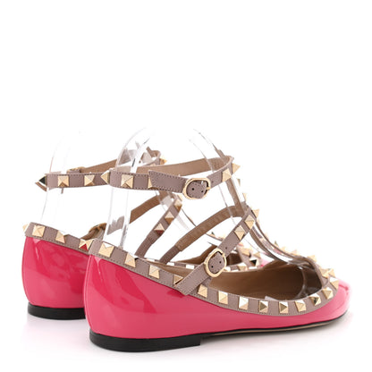 Valentino Garavani Patent Nappa Rockstud Cage Ballerina Flats 38 Deep Fuxia Poudre 4 of 10