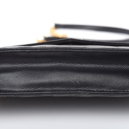 Saint Laurent Grain De Poudre Matelasse Chevron Monogram Envelope Chain Wallet Black 9 of 20