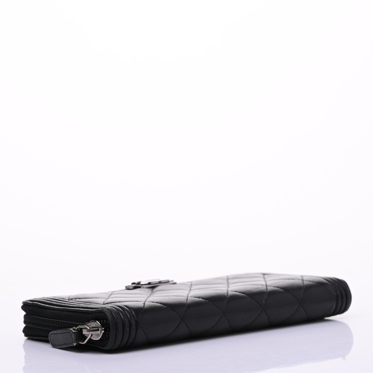 Lambskin Quilted Boy Zip Around Wallet Black