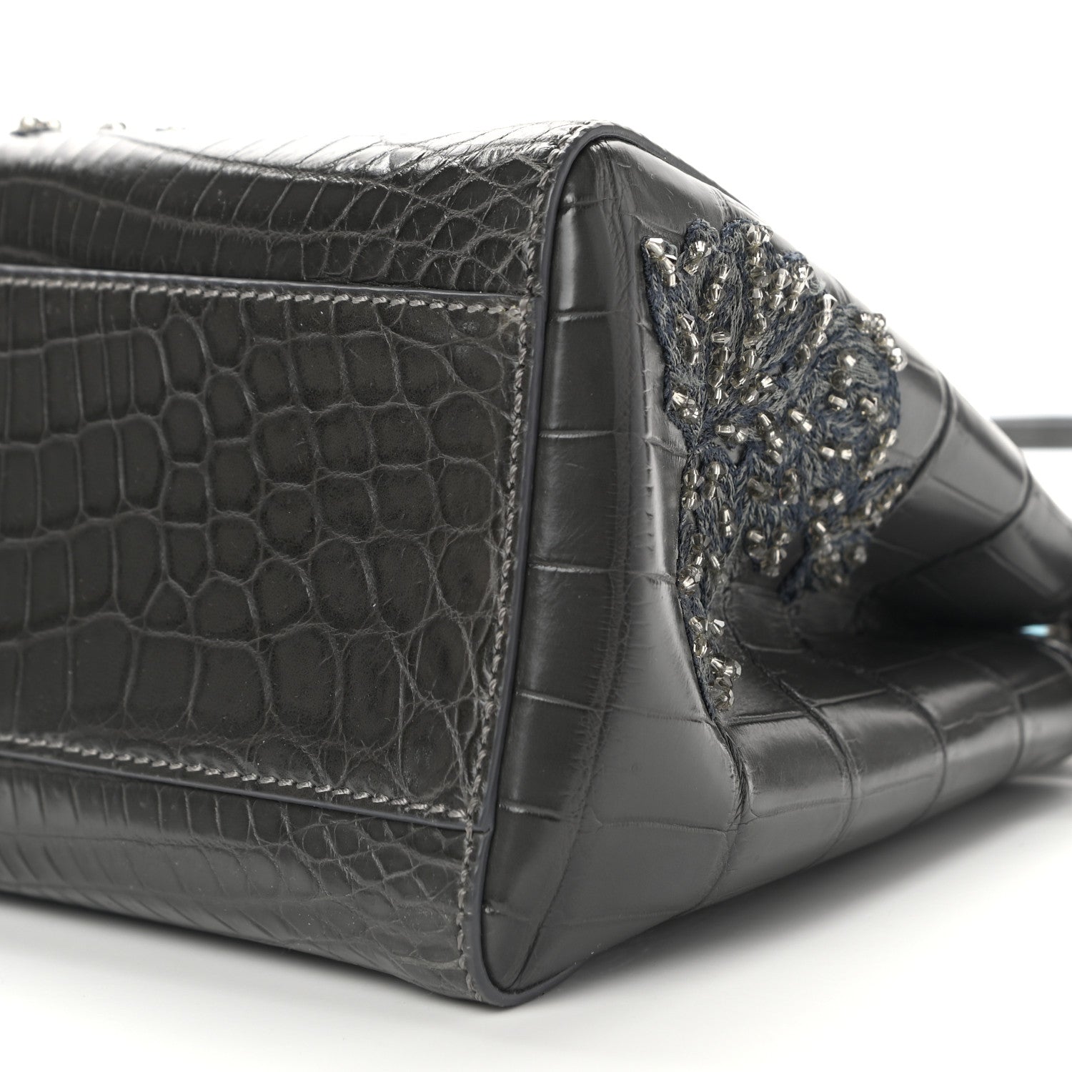 Fendi Crocodile Embroidered Mini Peekaboo Iconic Satchel Grey