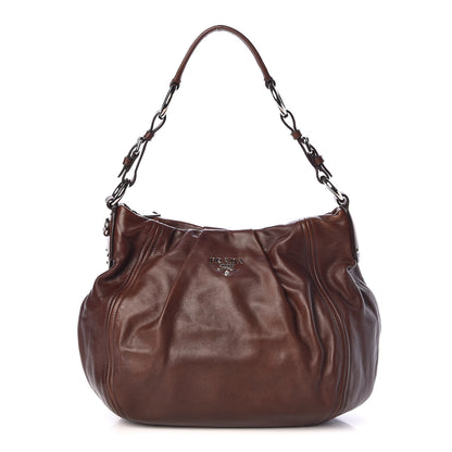 Prada Soft Calf Pleated Hobo Nocciolo 1 of 11
