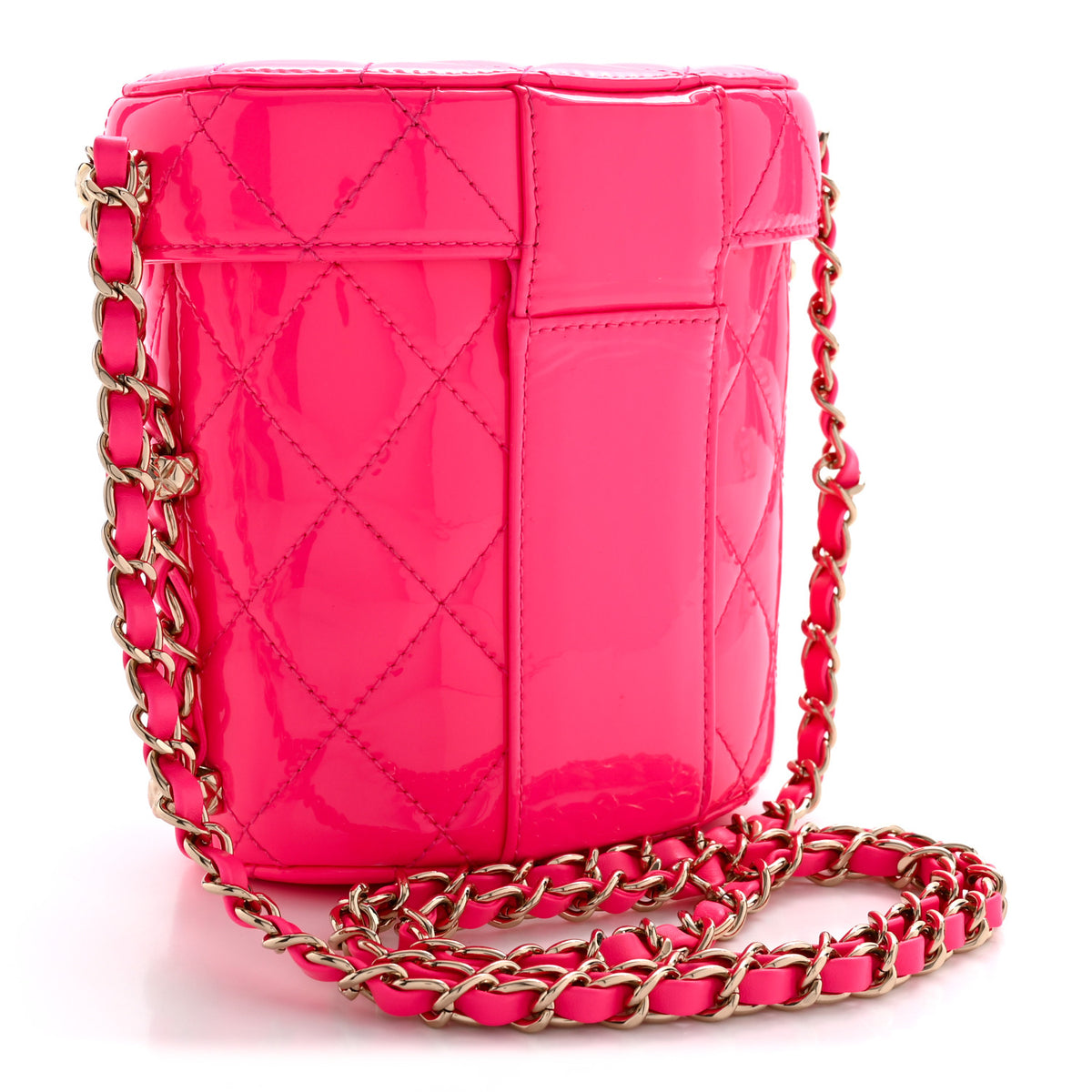 Patent Quilted CC Vani-Tea Case With Chain Neon Pink