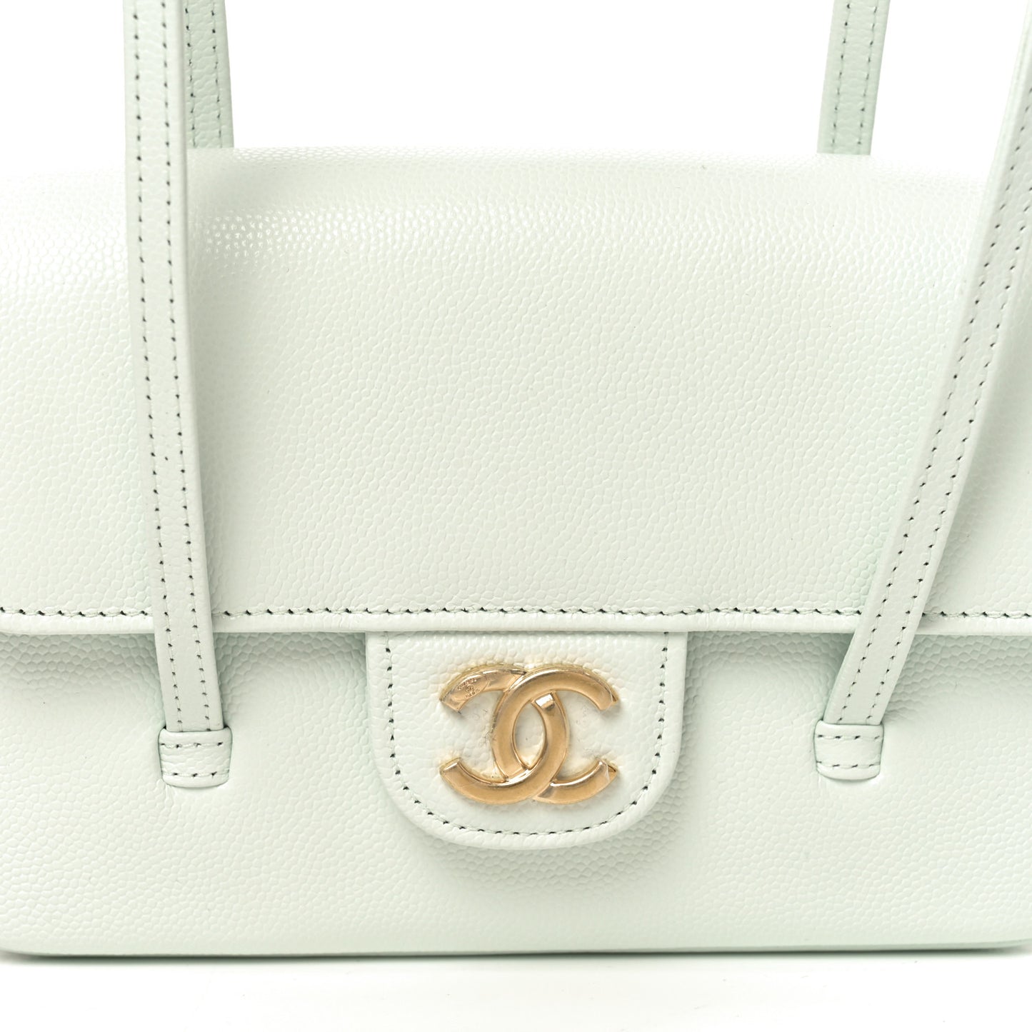 Shiny Caviar Mini Preppy Coco Shoulder Bag Light Blue