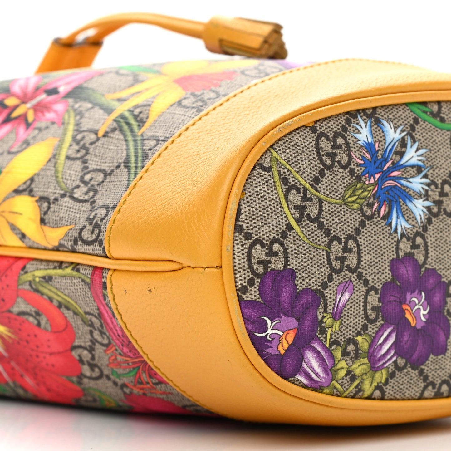 GG Supreme Monogram Flora Small Ophidia Bucket Bag Beige Multicolor Crop