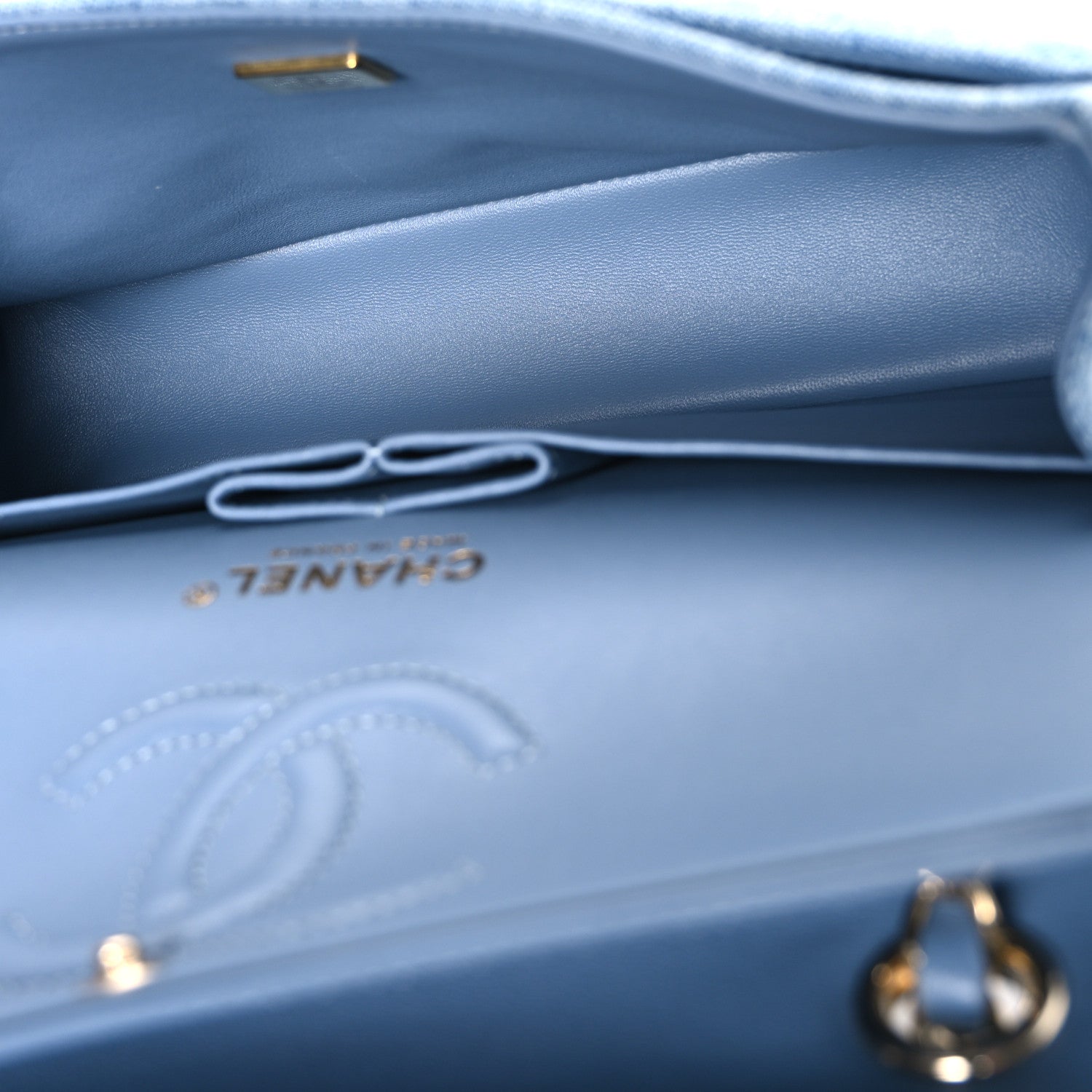 Chanel Printed Denim Quilted Small Double Flap Light Blue 4 of 9