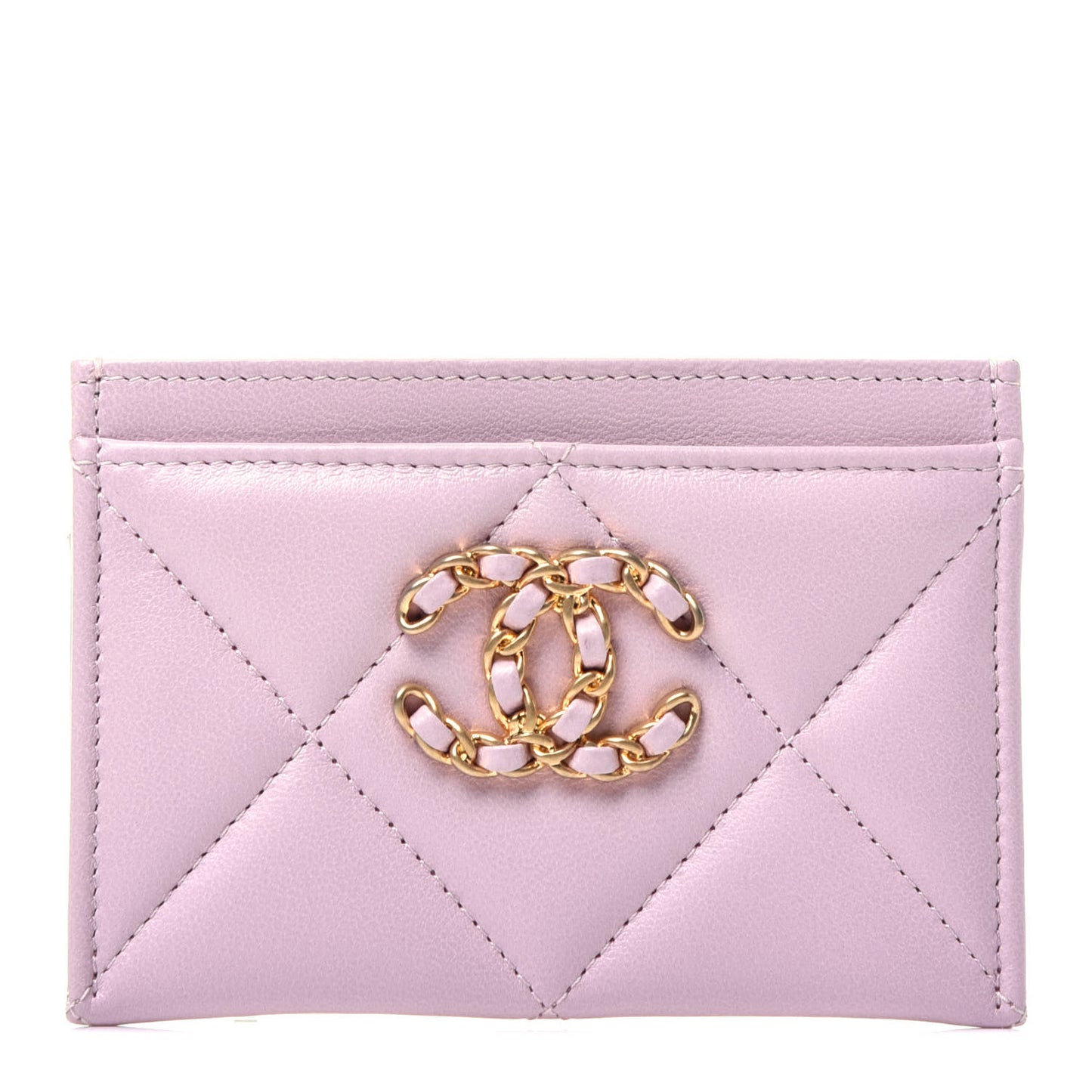 Lambskin Quilted Chanel 19 Card Holder Dark Pink