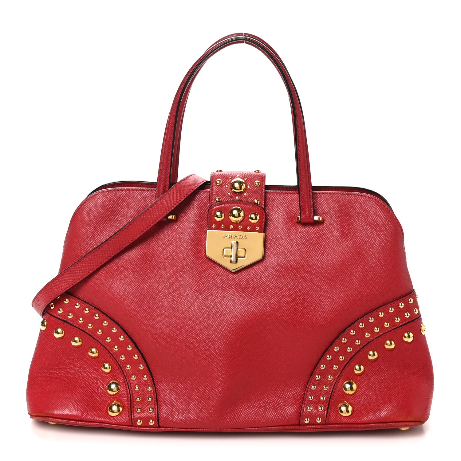 Prada Saffiano Studded Bijou Tote Red 1 of 11