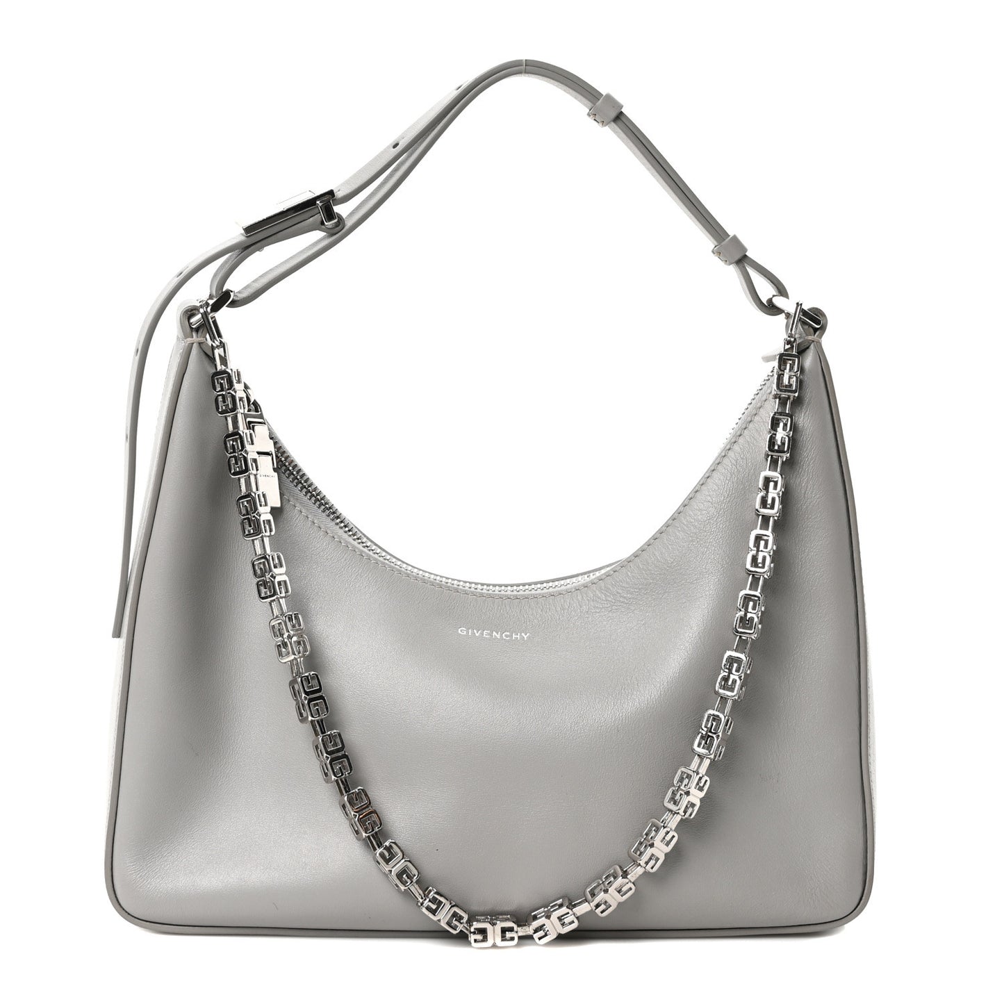 Smooth Calfskin Small Moon Cut Out Shoulder Bag Grey