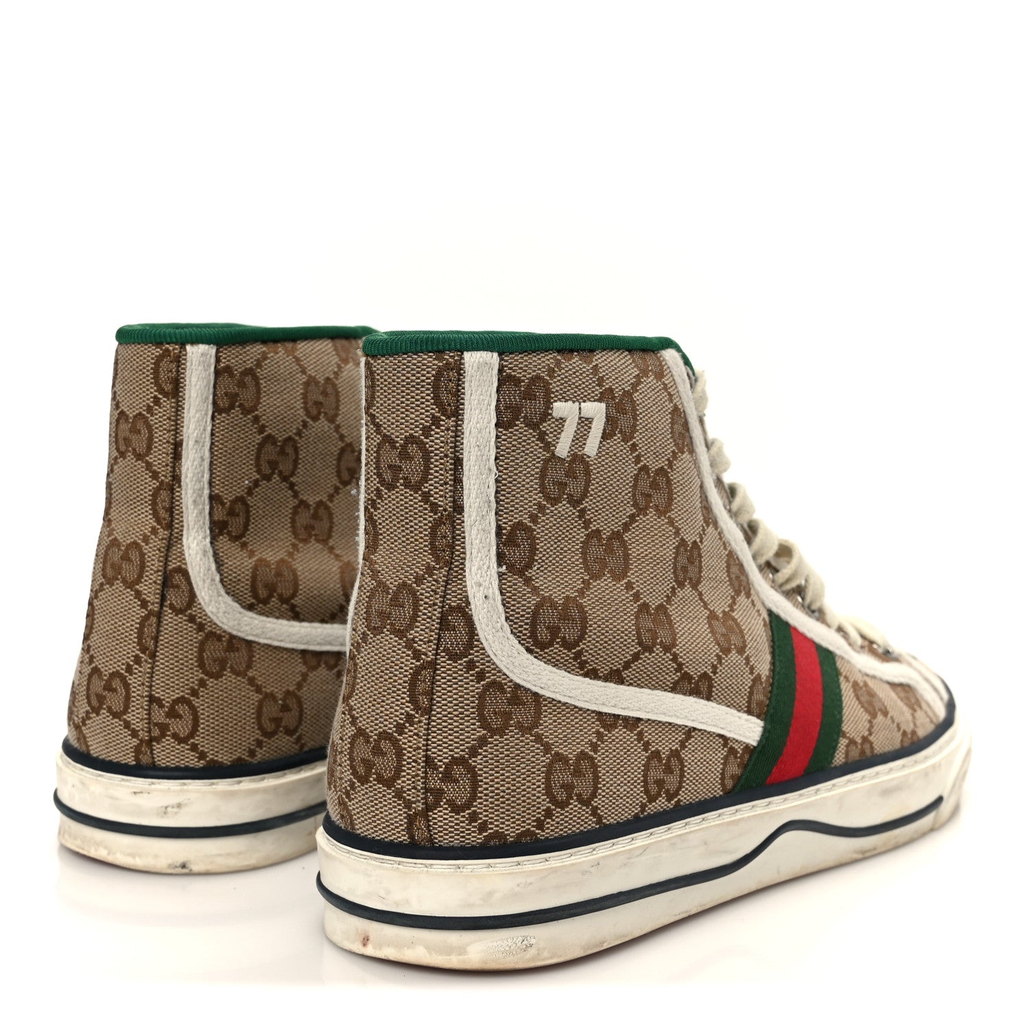 Gucci GG Monogram Web Mens 1977 Tennis High Top Sneakers 6.5 Beige Ebony Mystic White 5 of 8