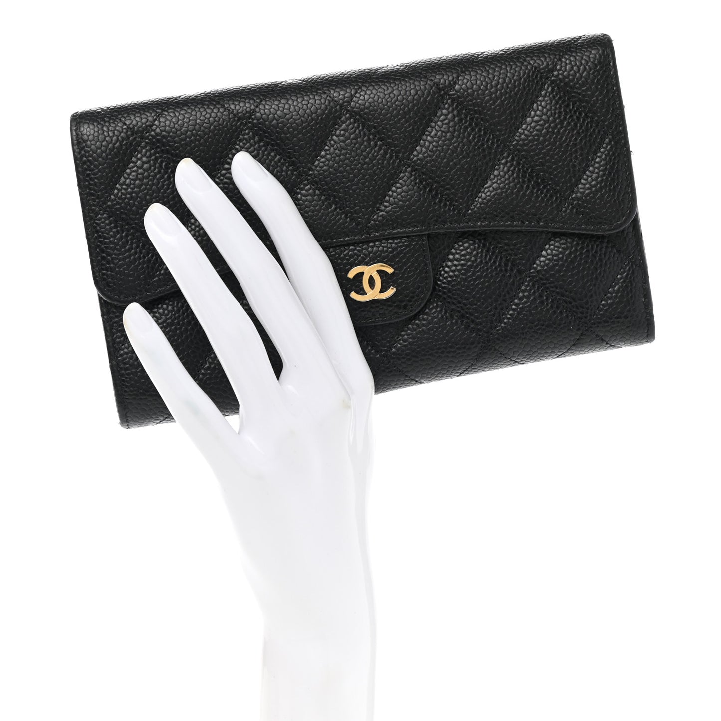 Caviar Quilted Large Flap Wallet Black