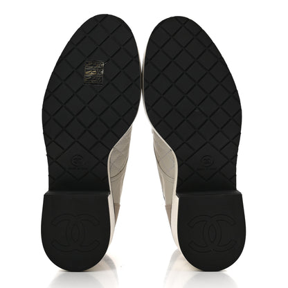 Chanel Pearly Calfskin Patent Calfskin Quilted Lace Up Boots 38 White Light Gray Black 5 of 8