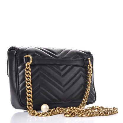 Gucci Calfskin Matelasse Pearly GG Marmont Chain Belt Bag Black 3 of 7