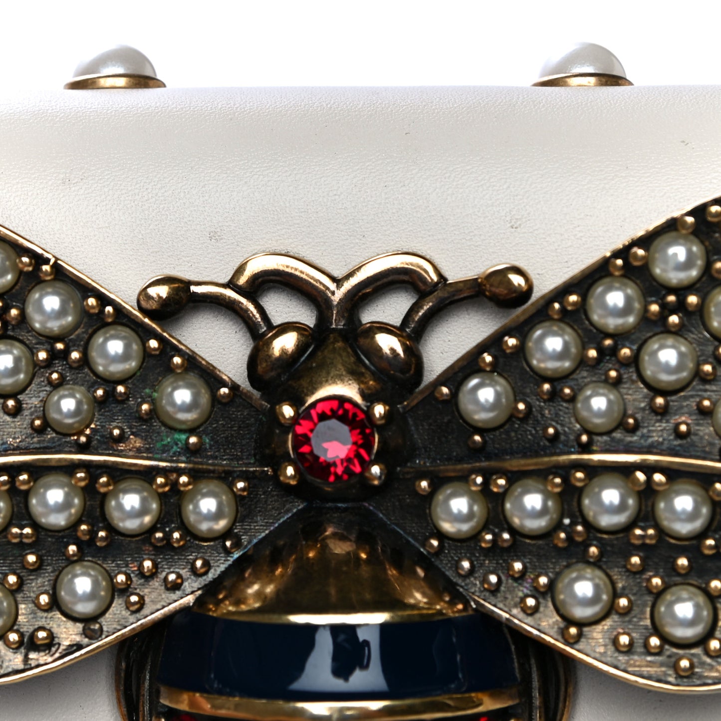 Nappa Pearl Studded Mini Queen Margaret Broadway Shoulder Bag Mystic White