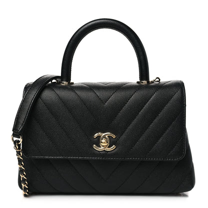 Chanel Caviar Chevron Quilted Mini Coco Handle Flap Black 1 of 11