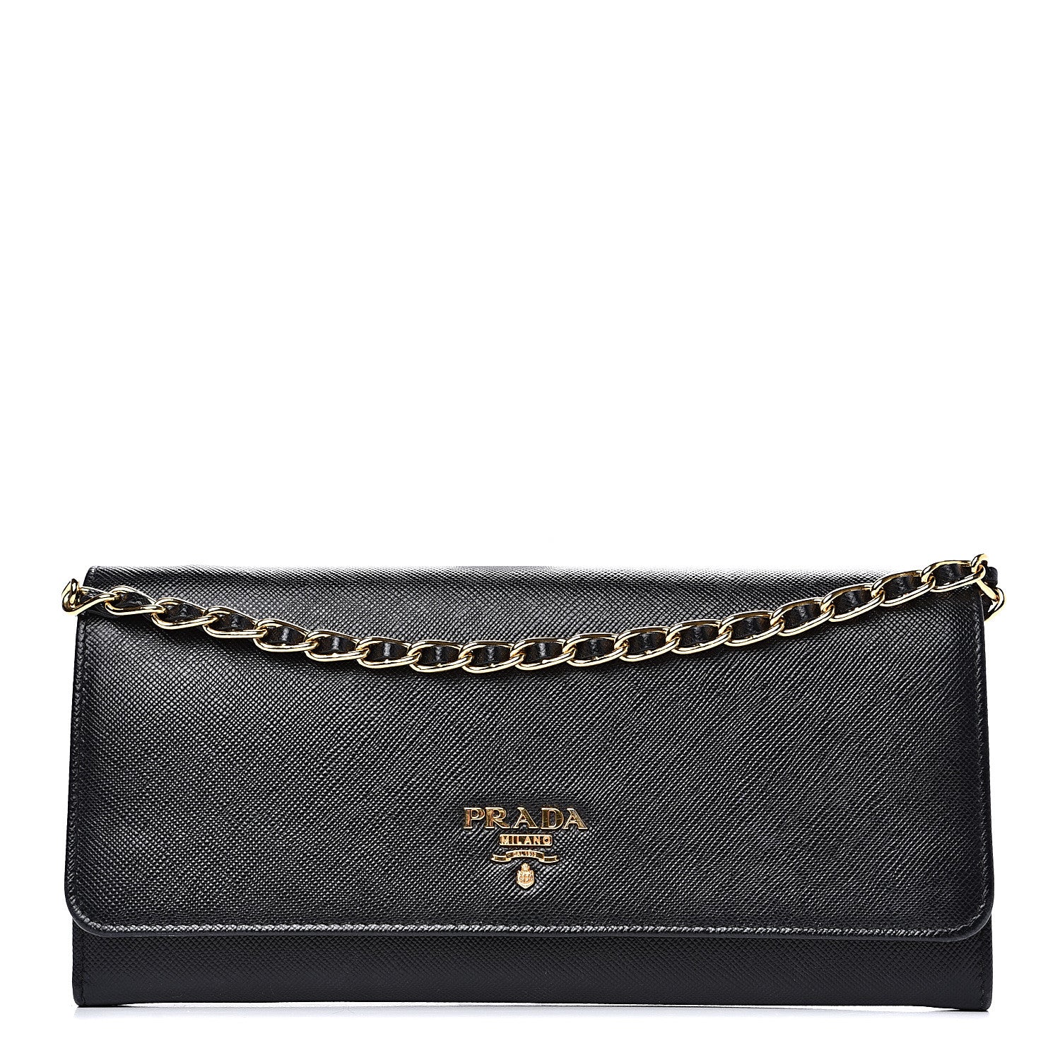Prada Saffiano Metal Oro Chain Wallet Black 1 of 11