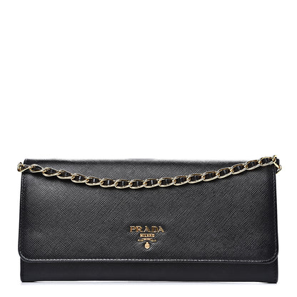 Prada Saffiano Metal Oro Chain Wallet Black 1 of 11