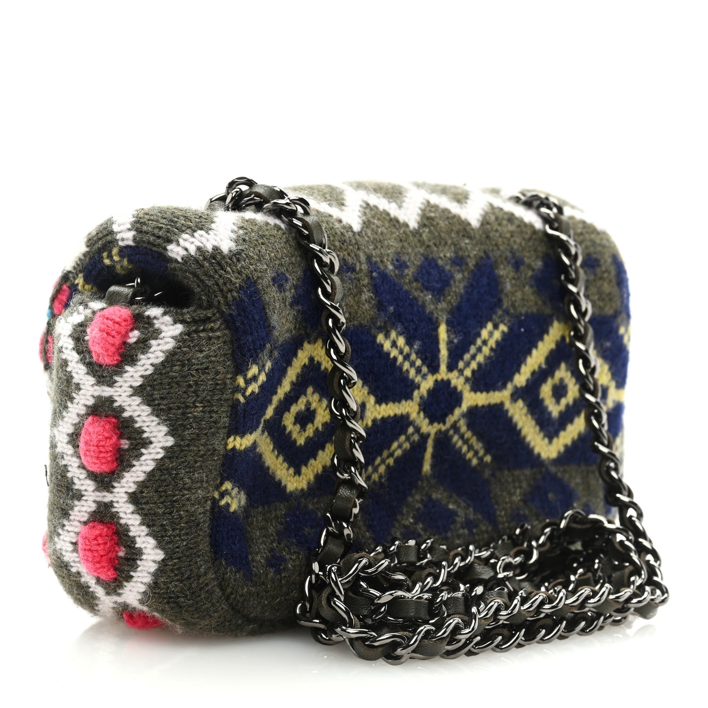 Cashmere Knit Extra Mini Single Flap Khaki Multicolor