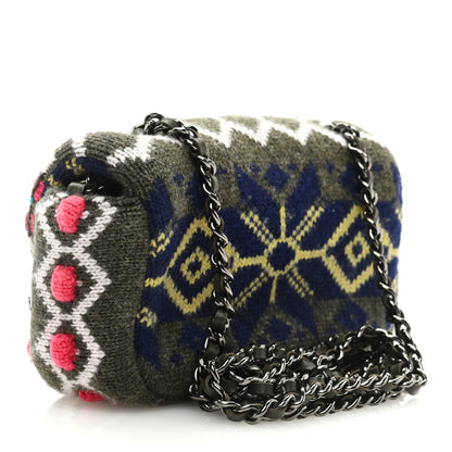Chanel Cashmere Knit Extra Mini Single Flap Khaki Multicolor 3 of 9