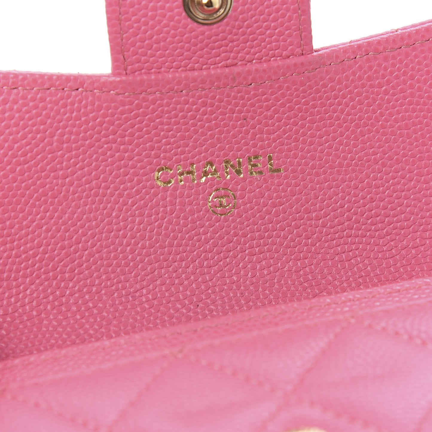 Iridescent Caviar Quilted Flap Card Holder Pink