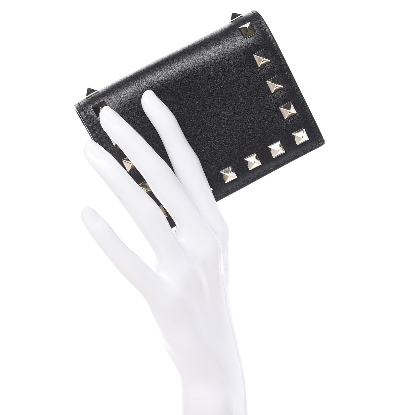 Calfskin Rockstud French Flap Wallet Black