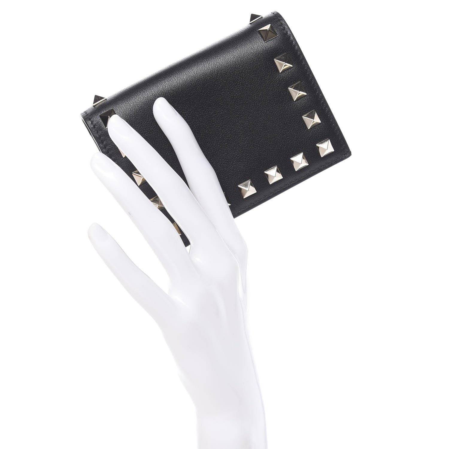 Valentino Garavani Calfskin Rockstud French Flap Wallet Black 2 of 6