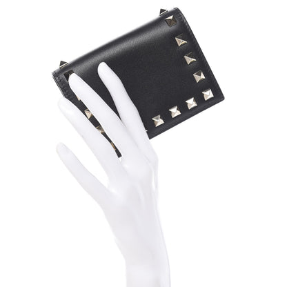 Valentino Garavani Calfskin Rockstud French Flap Wallet Black 2 of 6