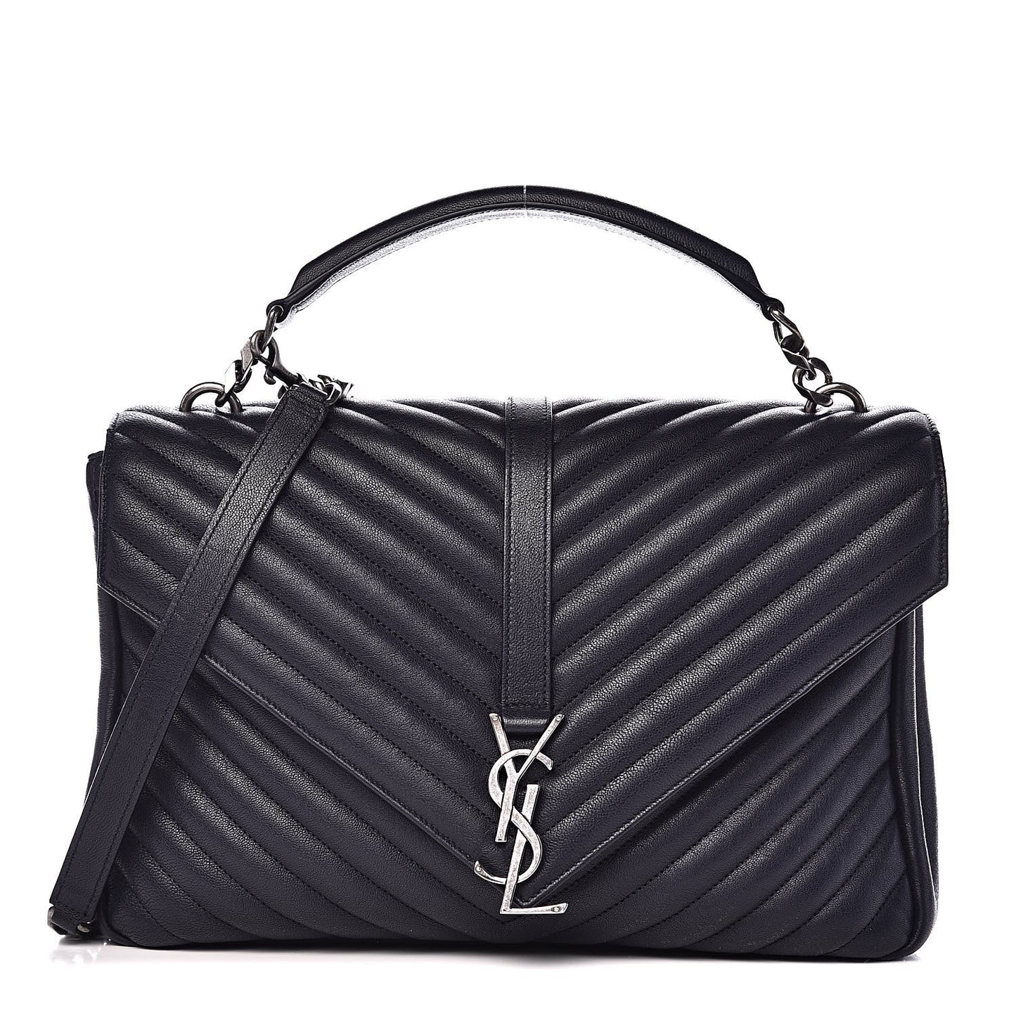 Sheepskin Matelasse Chevron Monogram Large College Satchel Navy Blue