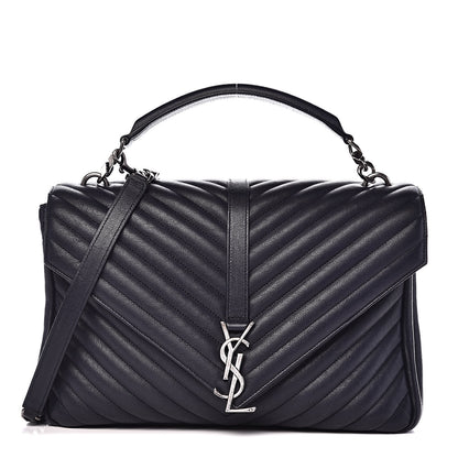 Saint Laurent Sheepskin Matelasse Chevron Monogram Large College Satchel Navy Blue 1 of 11