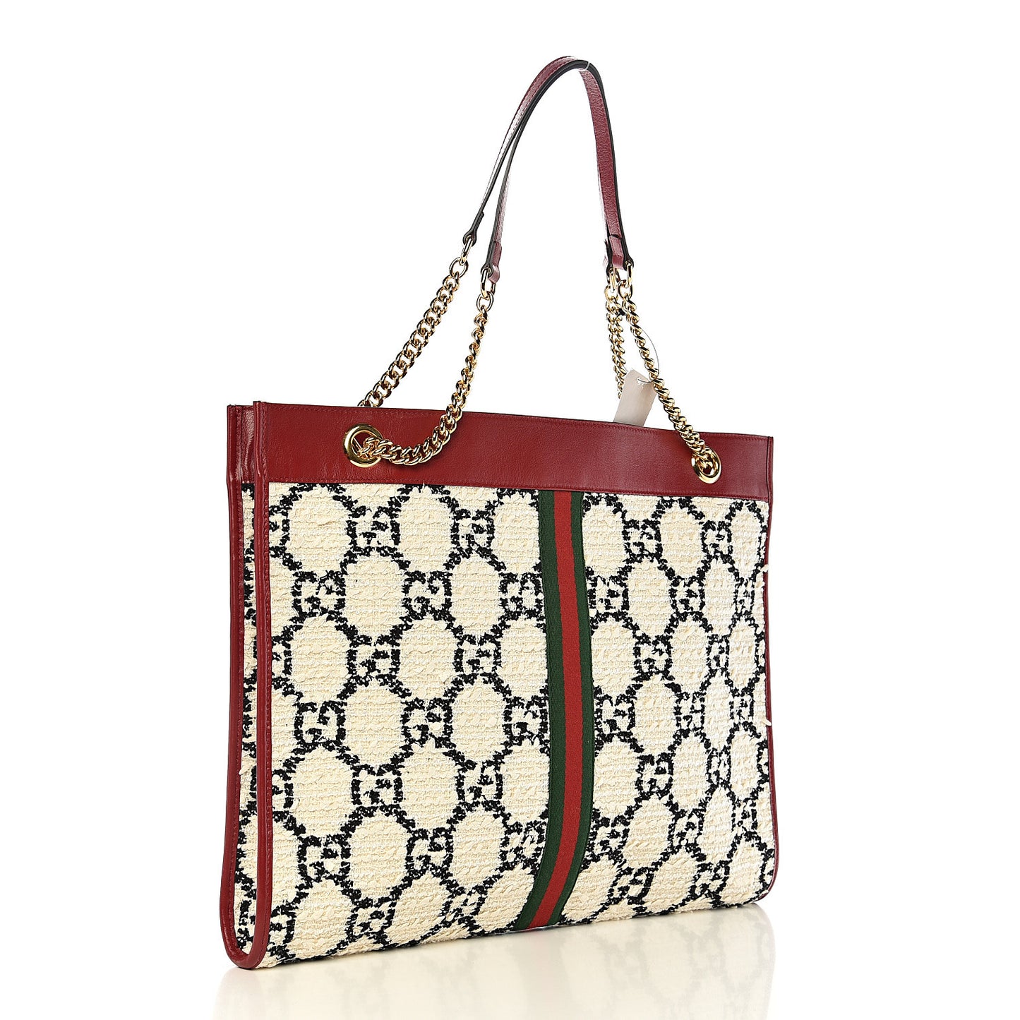 Tweed GG Monogram Large Rajah Chain Tote White Black Romantic Cherry