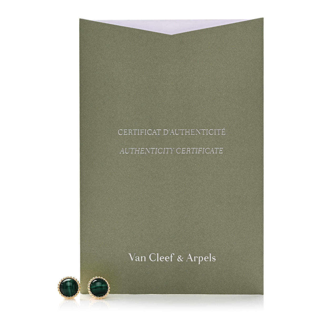 18K Yellow Gold Malachite Perlee Couleurs Earrings