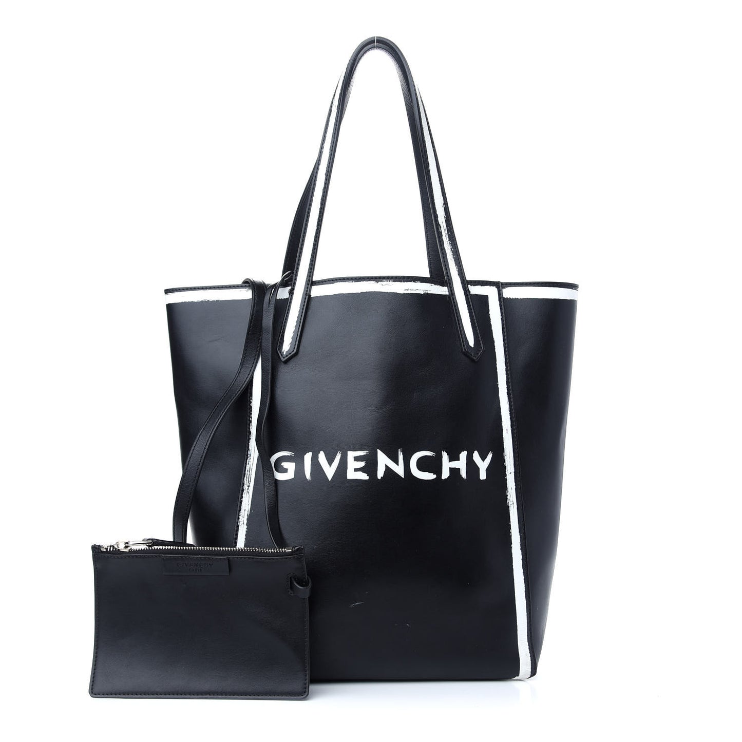 Calfskin Logo Print Stargate Shopper Tote Black