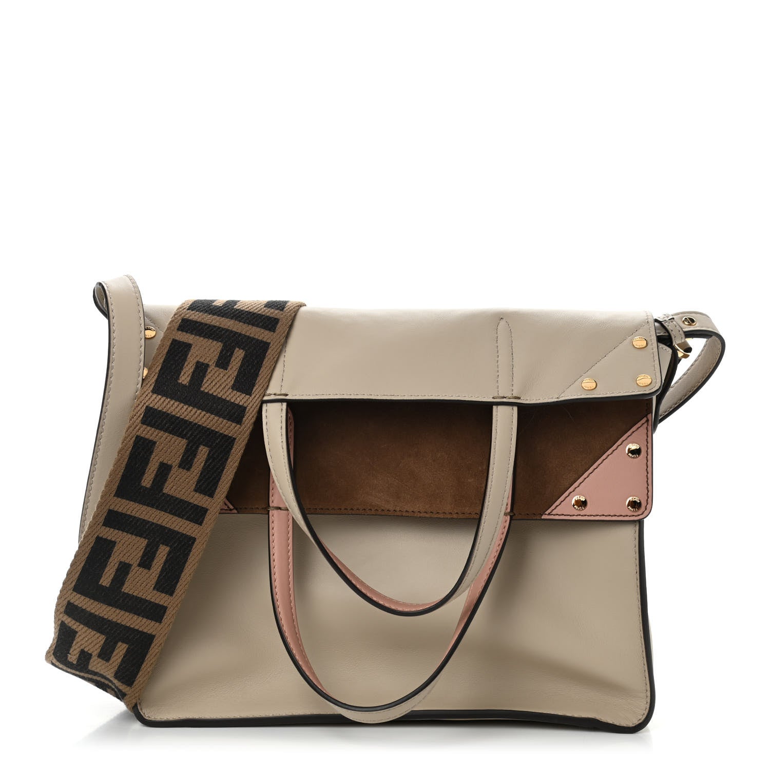 Fendi Vitello Grace Suede Large Flip Tote Nuvola Marrone Rosa Bourbon 1 of 4