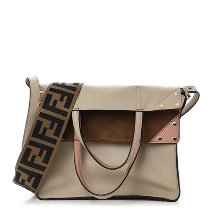 Fendi Vitello Grace Suede Large Flip Tote Nuvola Marrone Rosa Bourbon 1 of 4