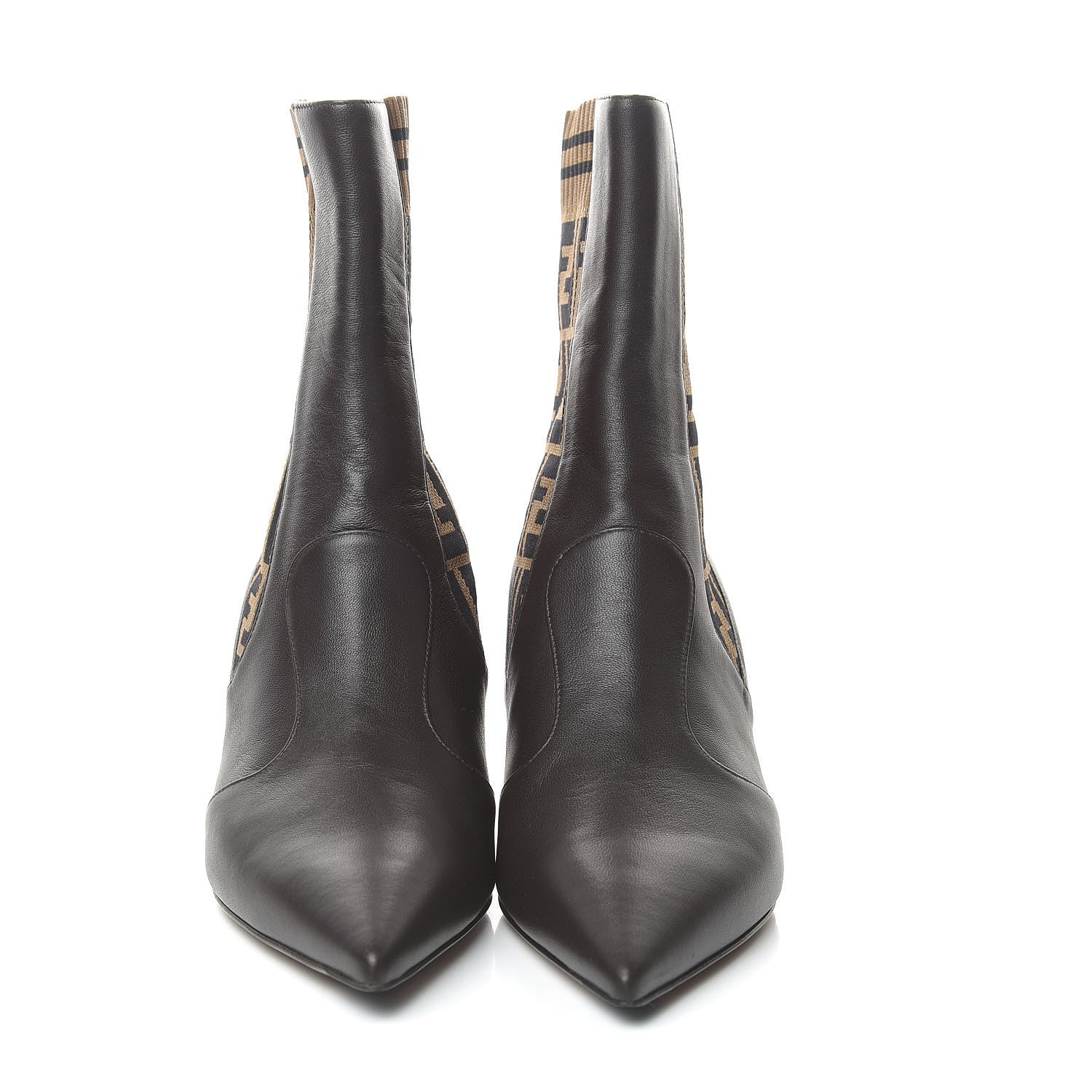 Fendi Nappa Microfiber Fabric FF Rockoko Sock Boots 39 Ebano Tobacco Black 2 of 8