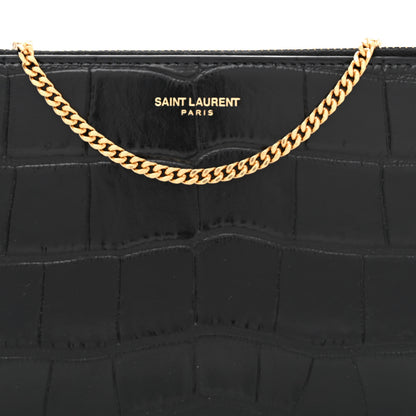 Saint Laurent Calfskin Crocodile Embossed Double Pouch On Chain Black 8 of 11