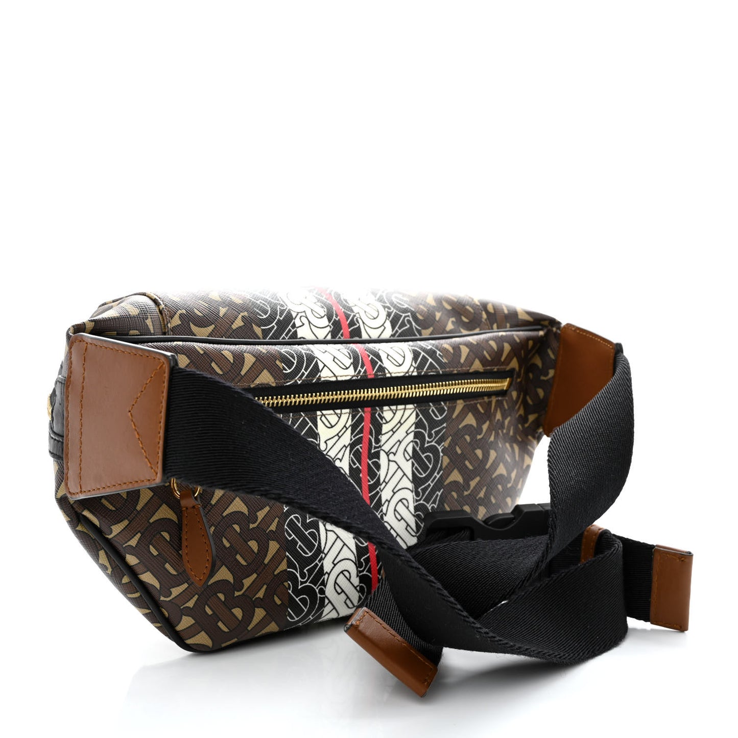 E-Canvas Monogram Stripe Medium Sonny Bum Bag Bridle Brown