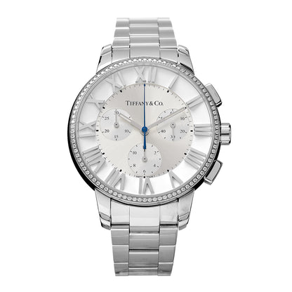 Tiffany Stainless Steel Diamond Bezel 36mm Atlas Dome Chronograph Quartz Watch 1 of 7