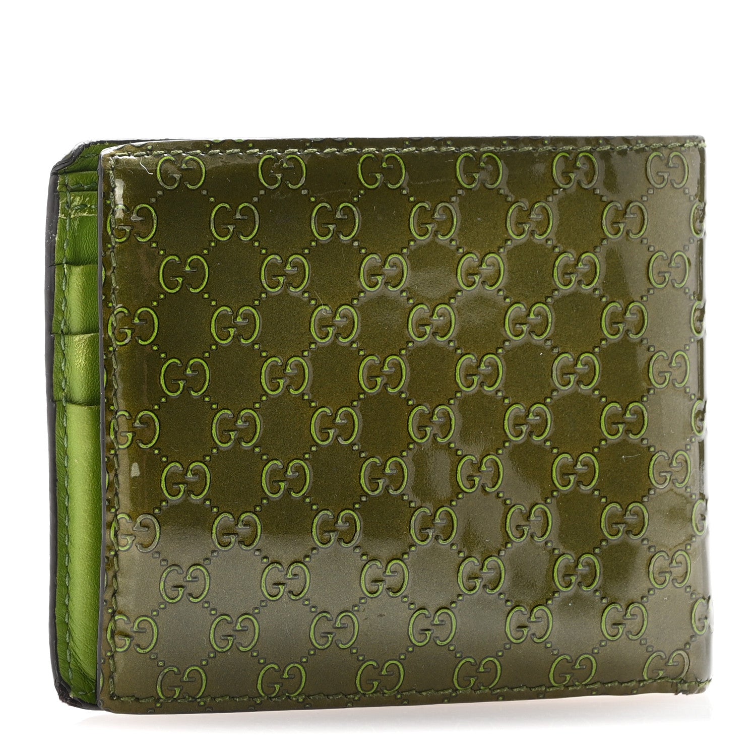 Gucci Patent Microguccissima Bi-Fold Wallet Green 3 of 15