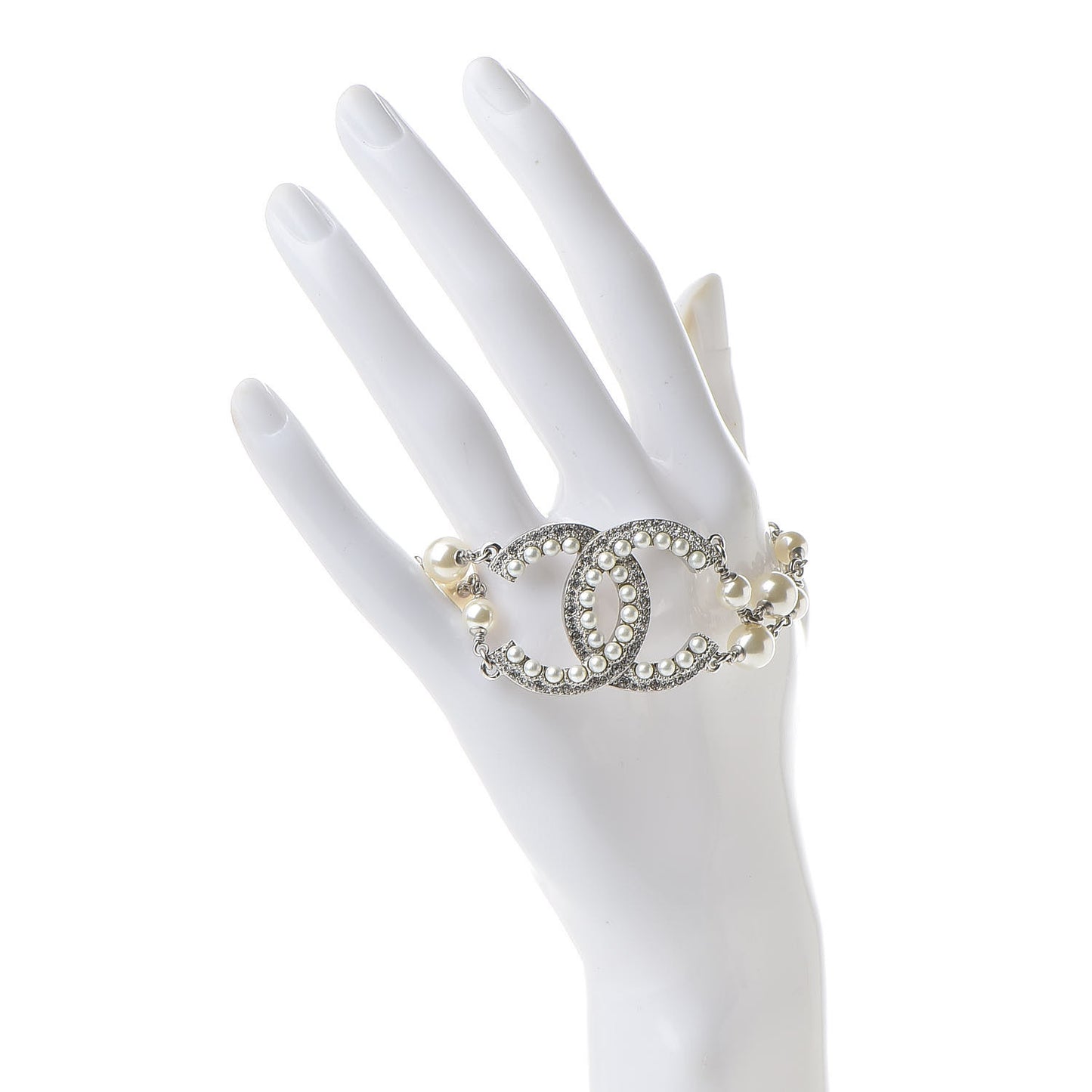 Pearl Crystal CC Bracelet Silver