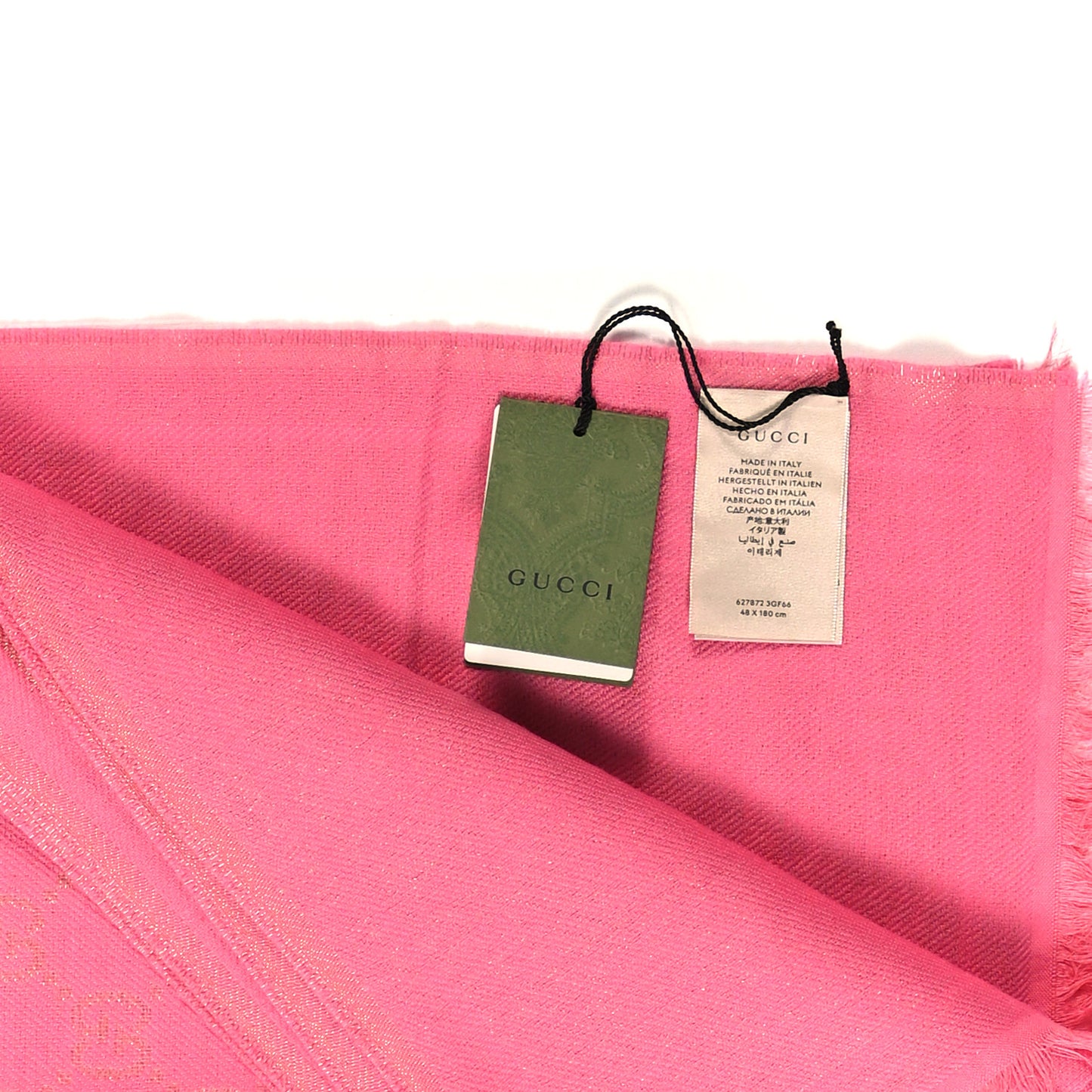 Wool Silk Lurex GG Monogram Bright G Fringe Scarf Fuxia