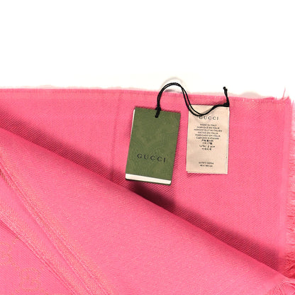 Gucci Wool Silk Lurex GG Monogram Bright G Fringe Scarf Fuxia 3 of 4