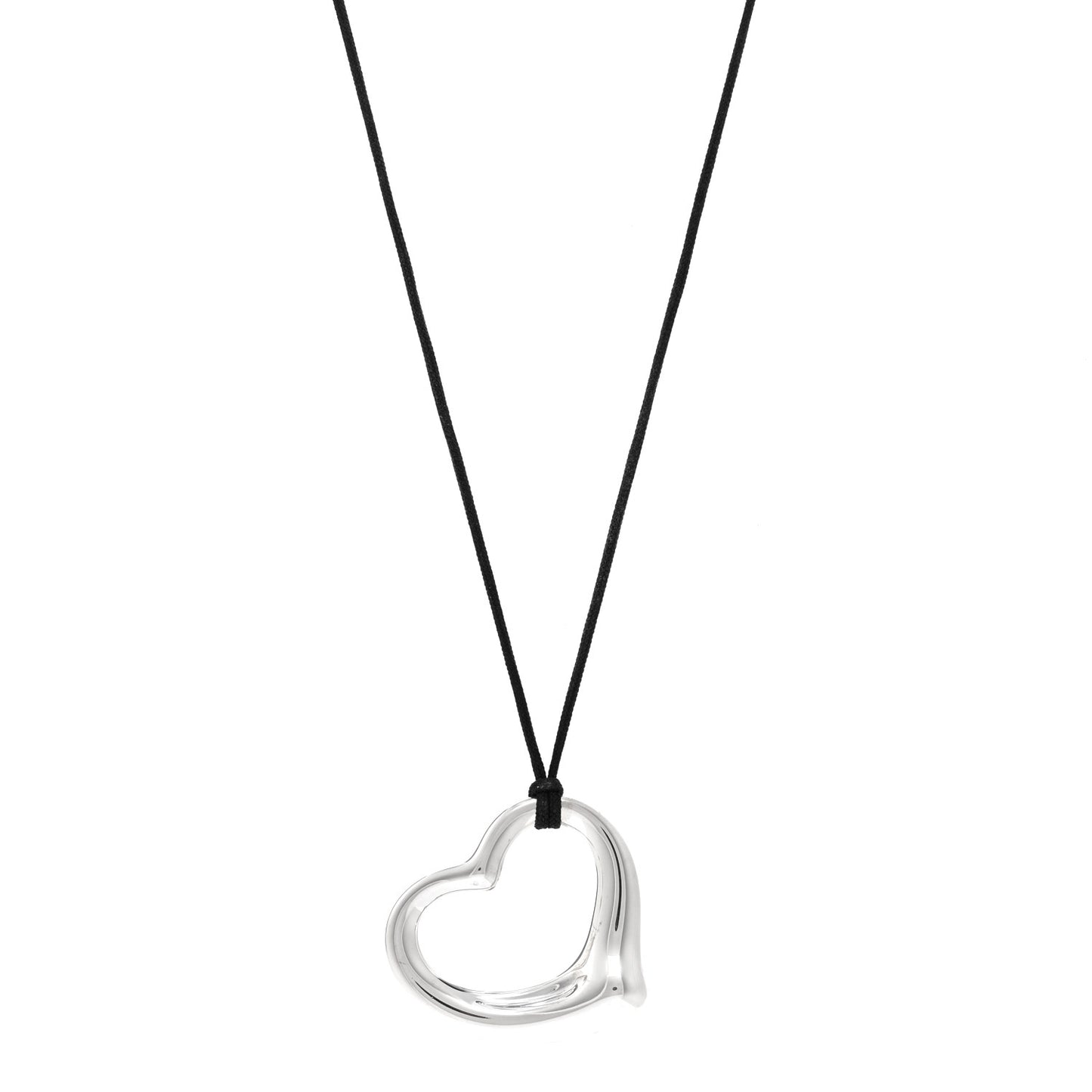 Sterling Silver 36mm Elsa Peretti Open Heart Pendant Cord Necklace