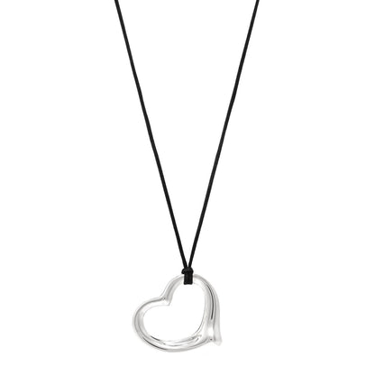 Tiffany Sterling Silver 36mm Elsa Peretti Open Heart Pendant Cord Necklace 1 of 4