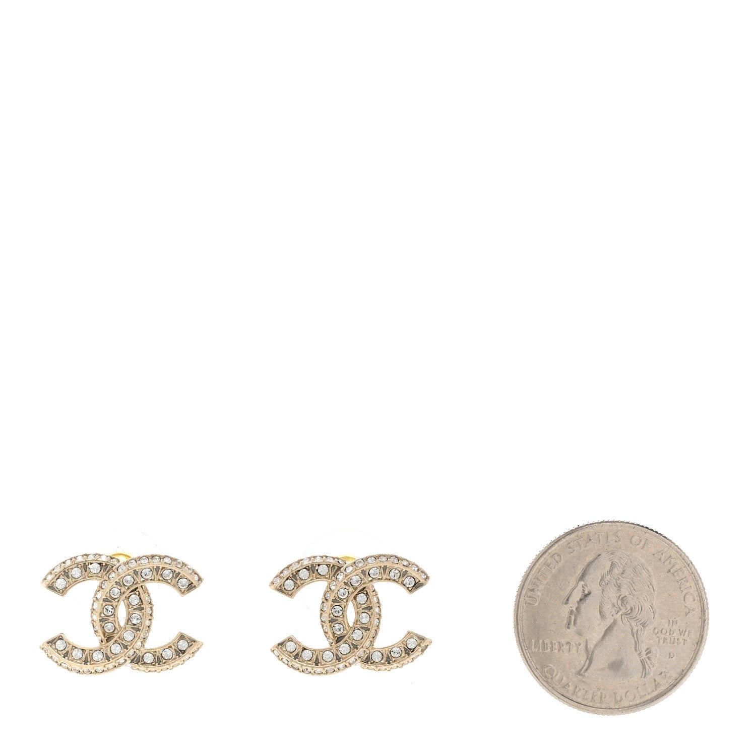 Chanel Crystal Timeless CC Earrings Light Gold 2 of 5