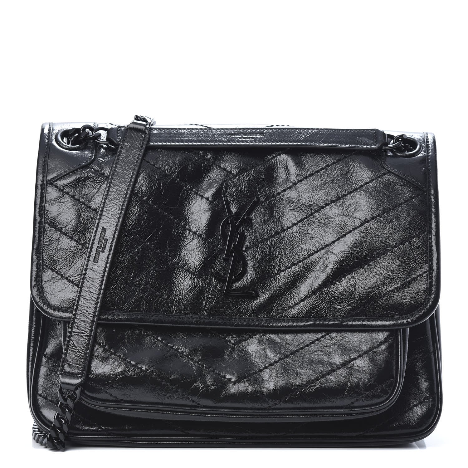 Saint Laurent Crinkled Calfskin Matelasse Monogram Medium Niki Chain Satchel Black 1 of 11
